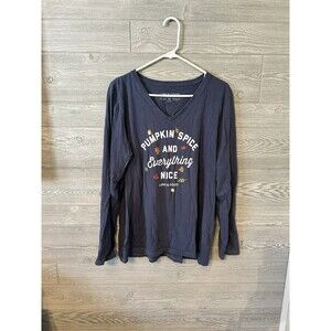 Life Is Good Pumpkin Spice Long Sleeve Crusher Tee Navy Blue T-shirt Sz XL Women
